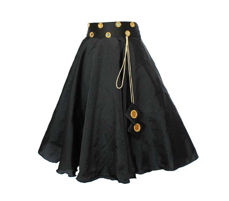 Black Floral Wrap Midi Skirt Grid